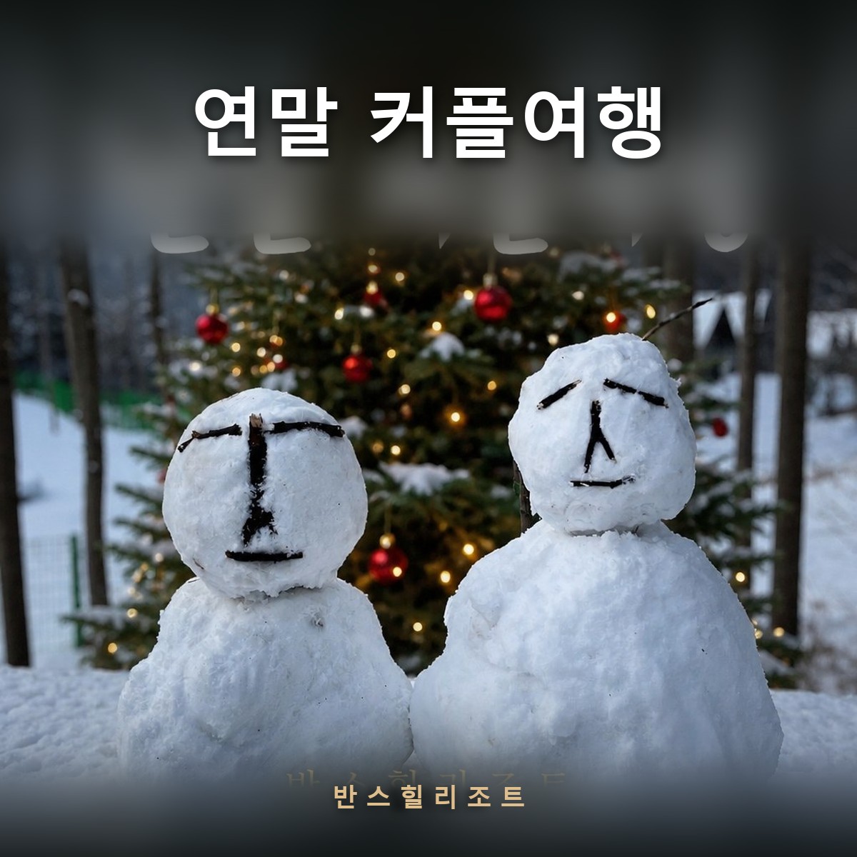 연말 커플여행 반스힐리조트 — 조명이 켜진 야간 독채와 전용 풀