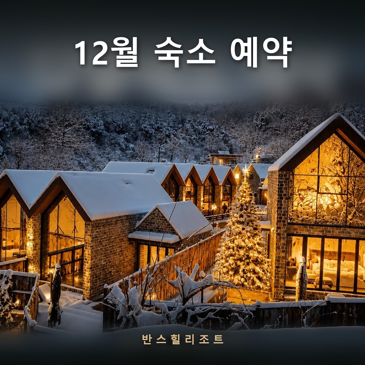 12월 숙소 예약 반스힐리조트 — 야간 조명이 켜진 독채와 전용 풀