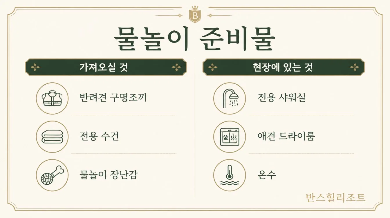 물놀이 준비물 도식 — 가져오실 것과 현장에 있는 것
