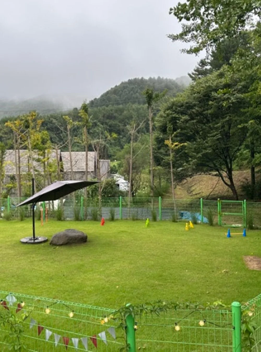 울타리가 있는 단지 안 잔디밭